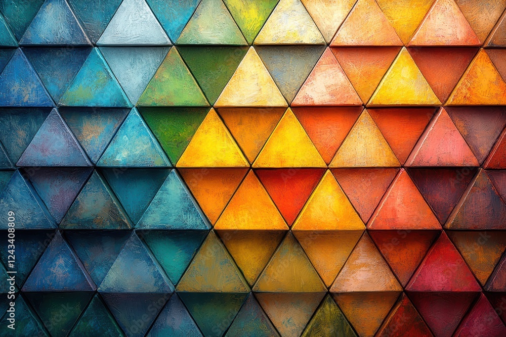 Poster colorful mosaic of triangles creates a vibrant and dynamic visual display of geometric art