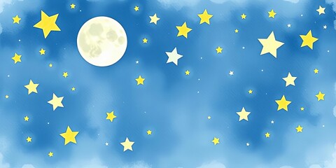 Dreamy watercolor nursery wallpaper with moon, comet, stars, and playful elements perfect for kids' room decor, prints, postcards, and fabric designs, kids, shower party, stars