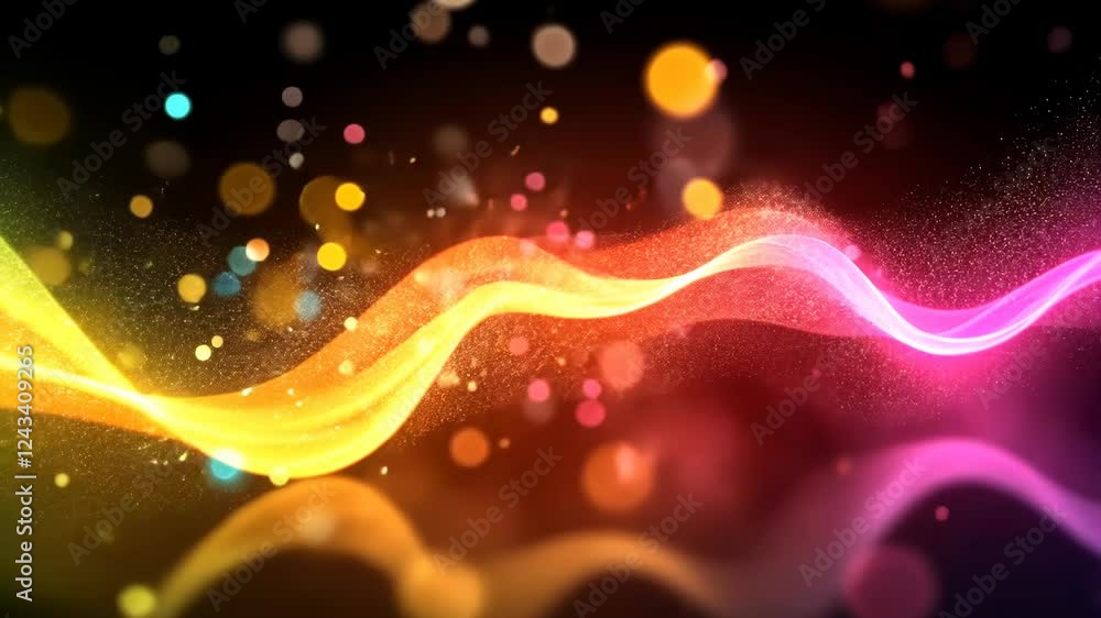 Poster colorful waves of light create a vibrant atmosphere with dynamic movement and energy in a dark backg
