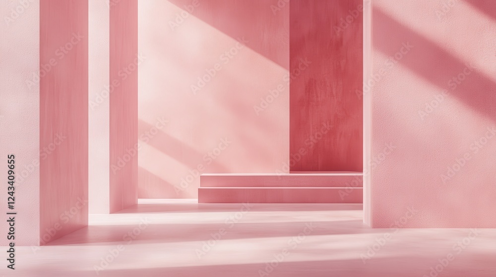 Aufkleber Soft monochromatic pastel pink design creating a serene and inviting atmosphere within a minimalistic space