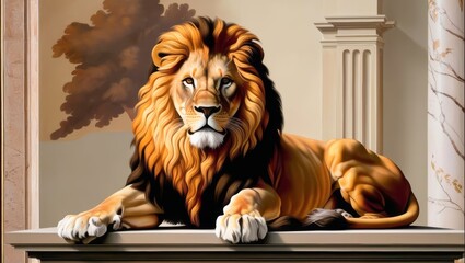 A Beautiful Portrait of a Lion, Its Radiant Mane and Regal Bearing Highlighted in a Natural Setting, Emphasizing the Strength and Beauty of This Iconic Animal. Renaissance. 2