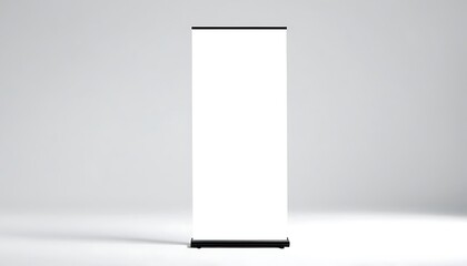 A white banner is hanging on a wall in an empty room, creating a simple and minimalist atmosphere,horizontal, no people, photography, color image, copy space, empty,265