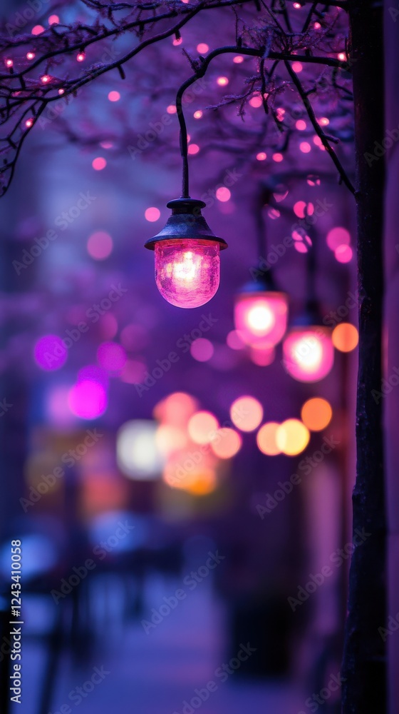 Fototapete violet and magenta bokeh lights create a romantic atmosphere in an enchanting evening setting