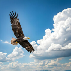 Fototapeta premium The eagles are soaring in the sky, displaying their majestic wings as they glide effortlessly above the landscape.