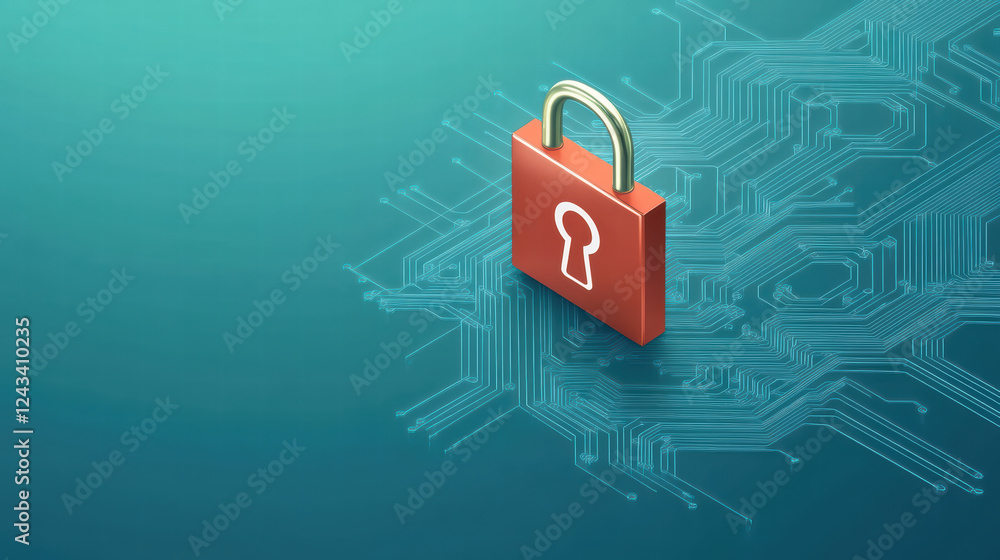 Aufkleber secure padlock symbolizing data protection and cybersecurity, set against digital circuit background