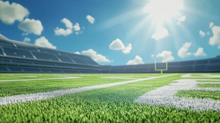 Bright Sunny Day on a Football Field with Clear Skies and Clouds