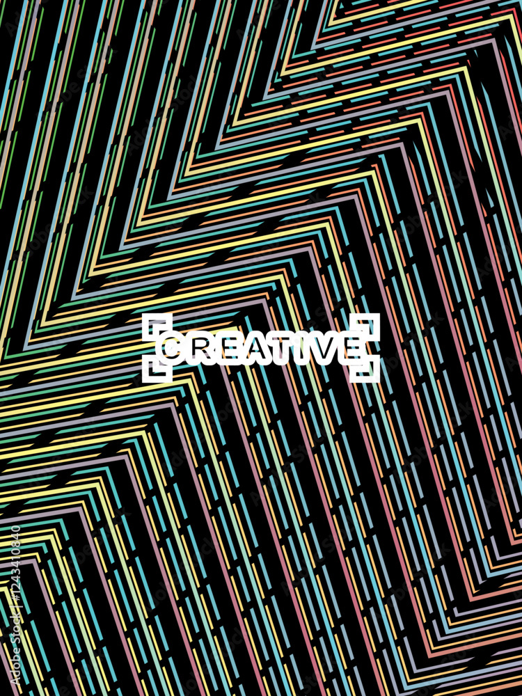 Fototapete futuristic abstract technology shining rainbow light lines on modern line pattern black background. 