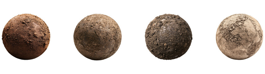Four Spherical Soil Samples: Textured Earth Tones