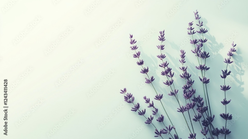 Poster Minimalist composition of lavender blooms on a soft gradient background with mint and white tones creating a calming aesthetic