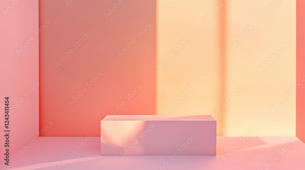 Poster softly illuminated minimalist space featuring a gradient wall in muted pink and peach tones perfect 