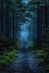 Obraz premium Misty Forest Path Winding Deep Within Woods