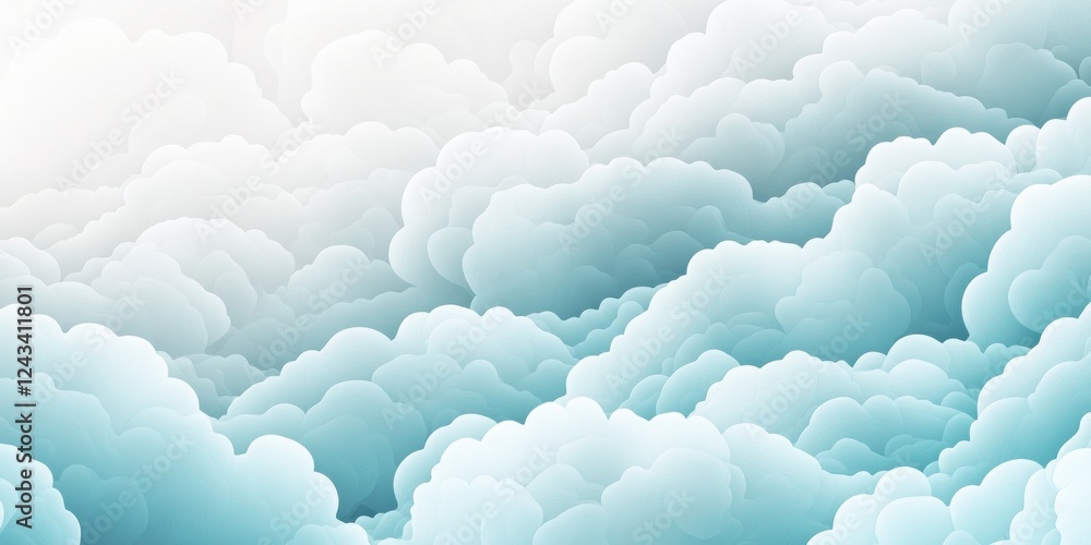 Poster soft fluffy cloud textures in gradients of white and pale blue create a serene atmospheric feeling a