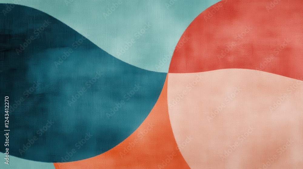 Aufkleber Teal and coral abstract design with soft gradients and faint pencil strokes creating harmonious color fields