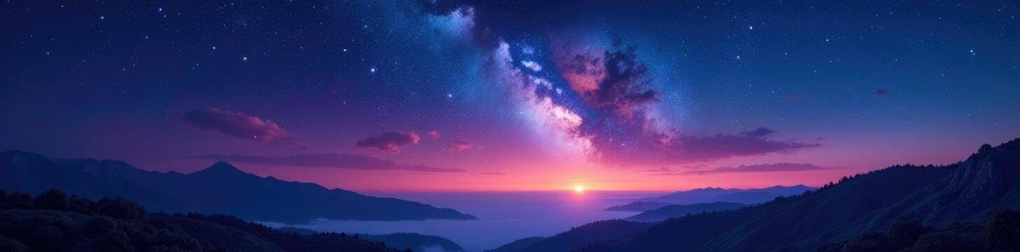 paisaje nocturno con estrellas multicolores y cielos luminoso, lente, estrellas brillantes, estrellas multicolors