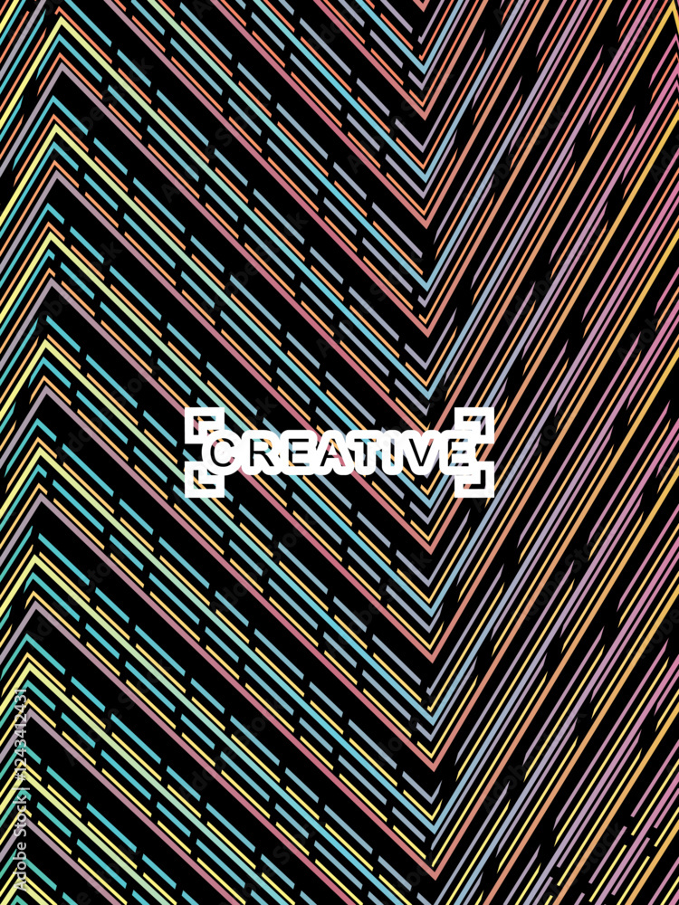 Fototapete futuristic abstract technology shining rainbow light lines on modern line pattern black background. 