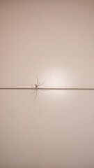 Spider crawling across neutral wall surface in bibione, italy, summer lighting revealing intricate arachnid movement
