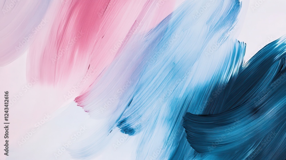 Poster Translucent brushstrokes create an elegant composition in muted blue and pink tones with asymmetric depth