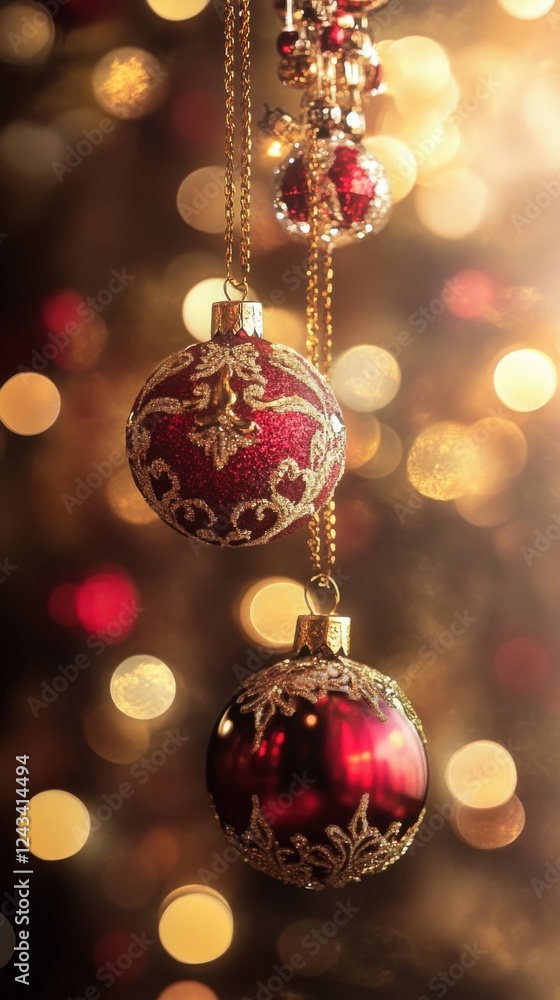 Poster bright ruby red and glowing gold bokeh circles create a festive atmosphere of luxury and celebration