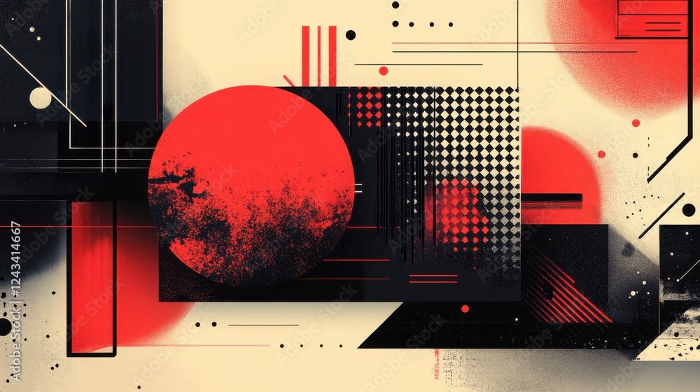 Fototapete bold red and black geometric design with dynamic patterns conveying power and intensity
