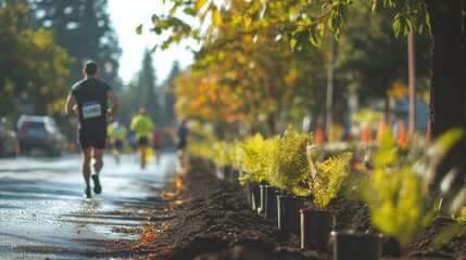 Eco-friendly marathon brings runners together to plant trees along the route in vibrant community effort