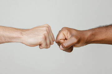 two male hands, Caucasian Skin Tone, lightly engaging in a casual fist bump