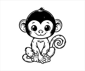 Cute monkey isolated on a white background. Vector illustration in cartoon style.