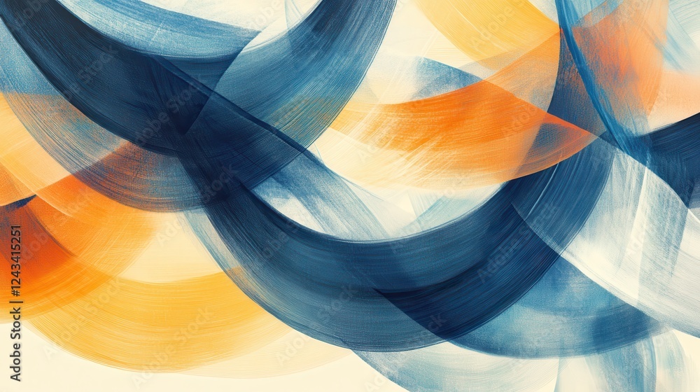 Poster echoed blue and amber arcs create depth in abstract pencil strokes gradient artwork