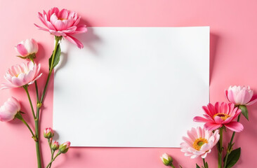 Postcard copyspace for text pink background with flowers March 8. AI Generative