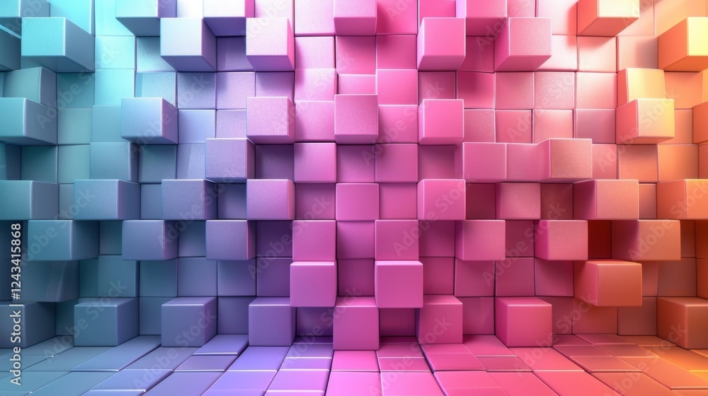 Poster abstract gradient background of iridescent cubes creating a three-dimensional effect