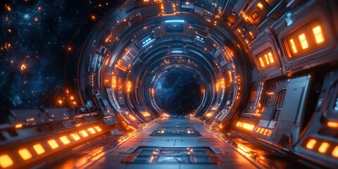 Futuristic Spaceship Corridor: A Journey Through the Cosmos