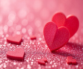 Fototapeta premium Romantic Hearts on a Sparkling Pink Background