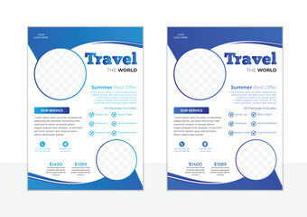 Tour and travel flyer template designed with abstract and minimalist concept.