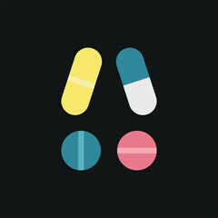 Pill medical icon is a simple vector illustration of a capsule and tablet, perfect for representing medication