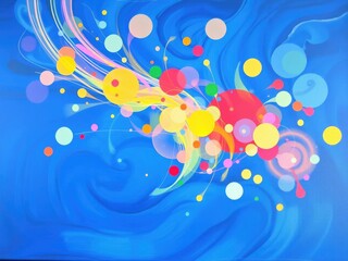 Fototapeta premium Swirling circles of vibrant colors dance on a serene blue canvas, unique style, mesmerizing patterns