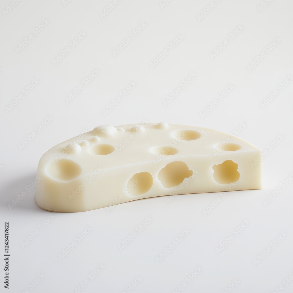 Poster slice of swiss cheese featuring classic holes on a clean white backdrop for culinary display and app