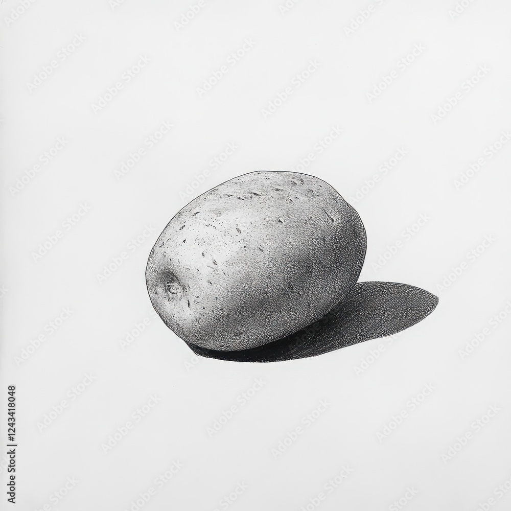 Aufkleber detailed pencil drawing of a rough textured potato placed on a plain background creating shadows and