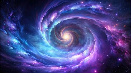 Swirling vortex of purple and blue gas clouds in a distant galaxy background, starfield, galaxy background, celestial body, nebula, galactic structure