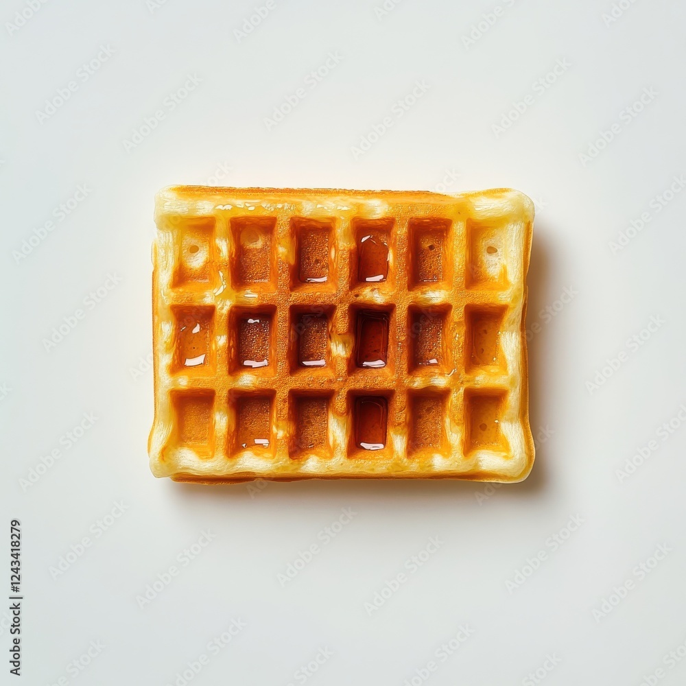 Aufkleber golden waffle square with crisp texture and light syrup on a clean white surface