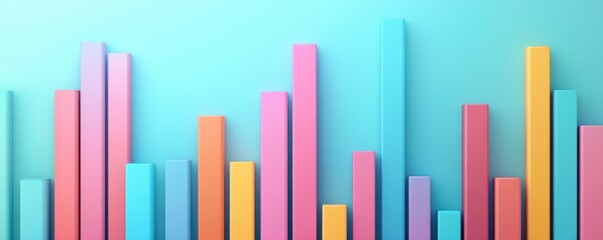 Obraz premium A vibrant, colorful graph with vertical bars in various hues against a blue background, representing data visualization and trends.