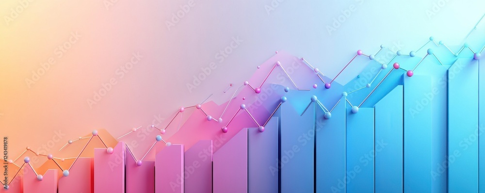 Poster a vibrant, abstract representation of a rising graph with colorful bars, symbolizing growth and prog