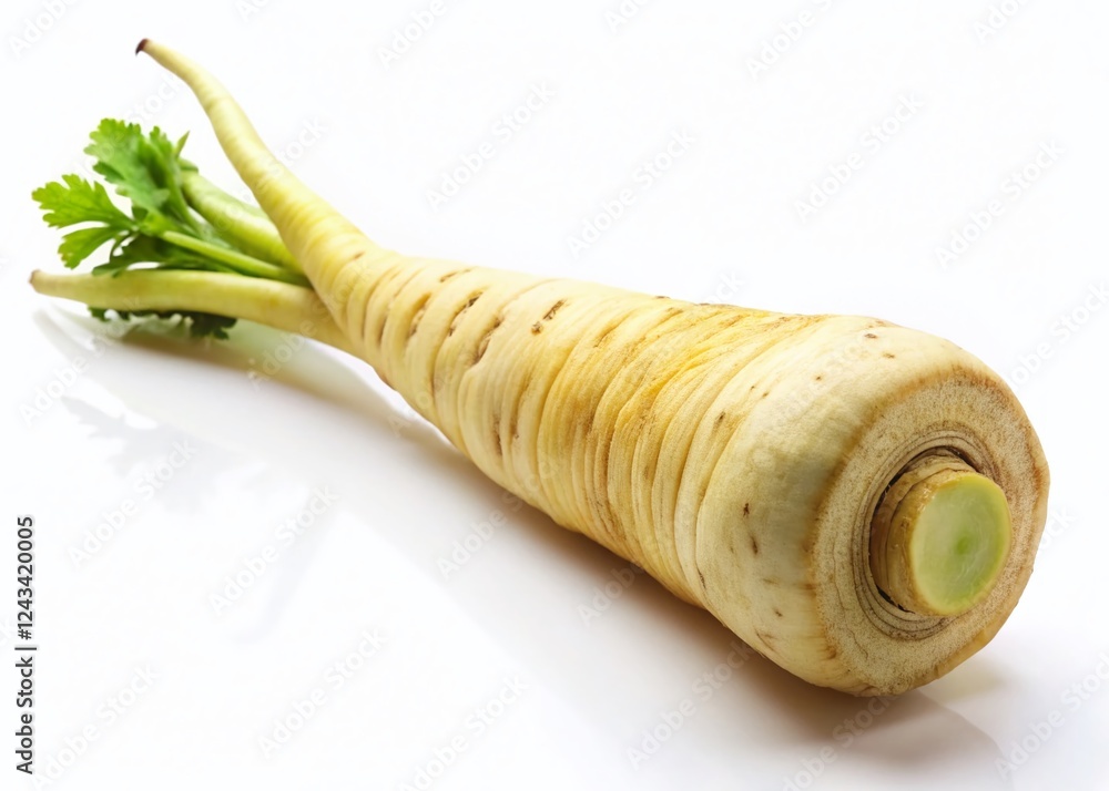 Poster fresh parsnip root cutout - minimalist white background stock photo