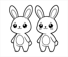Cute little bunnies. Vector illustration. Isolated on white background.