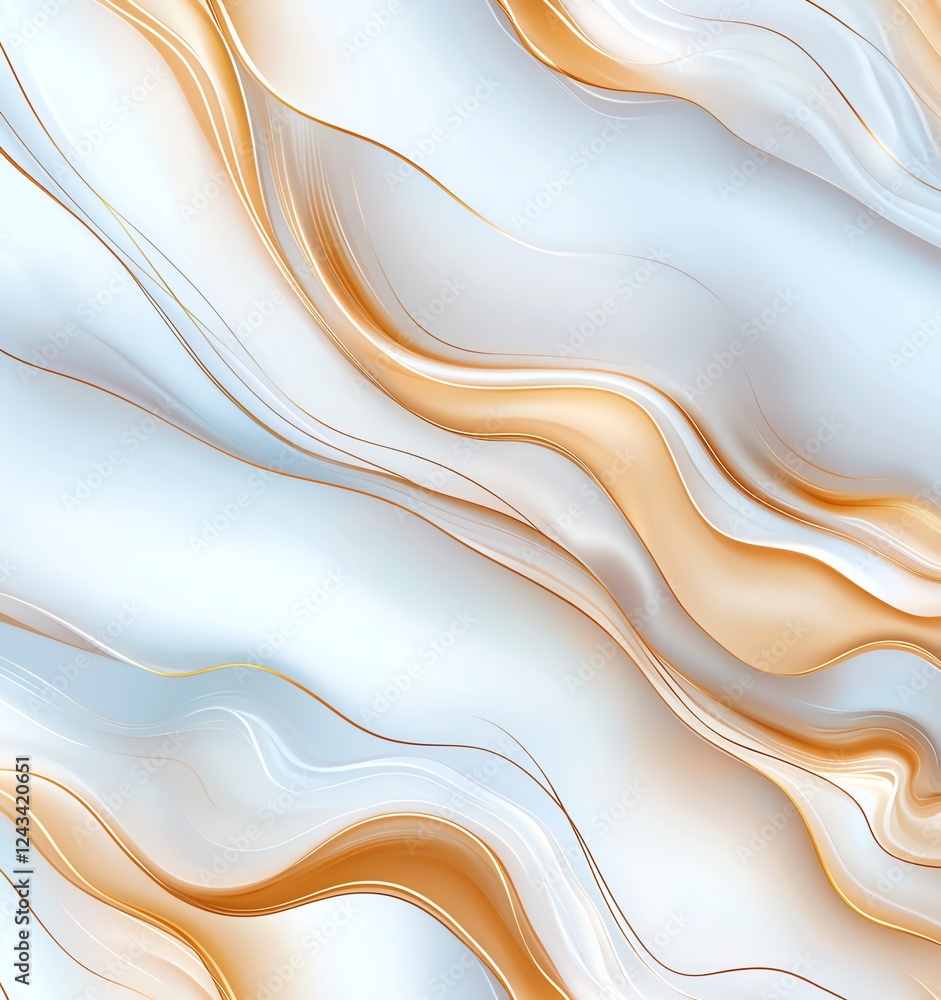 Poster a minimalist abstract design featuring soft waves of white and gold hues, creating a sense of fluidi