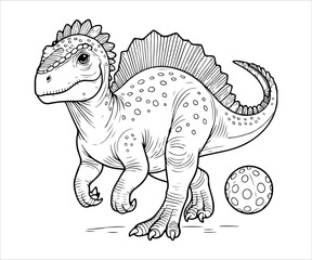Dinosaur with ball. Vector illustration for coloring book or page.