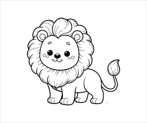 Cute cartoon lion isolated on white background. Vector illustration for coloring book.
