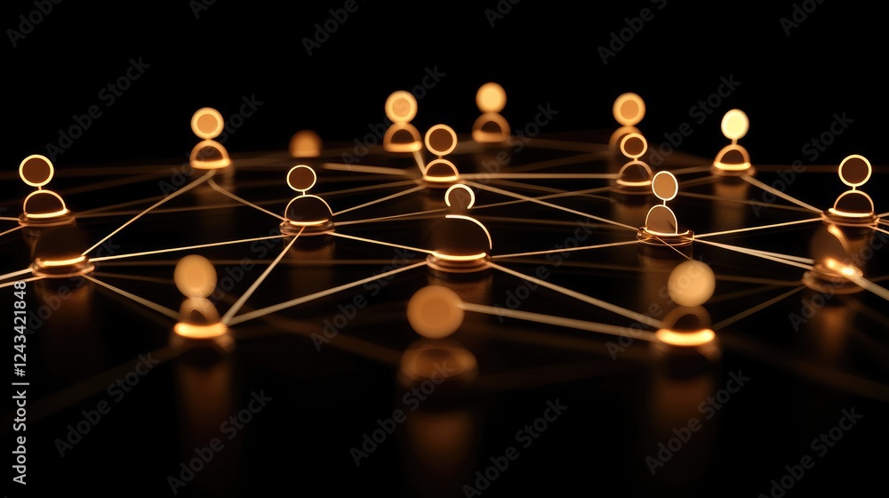 Poster a series of glowing dots forming a connected network, symbolizing teamwork and digital communication