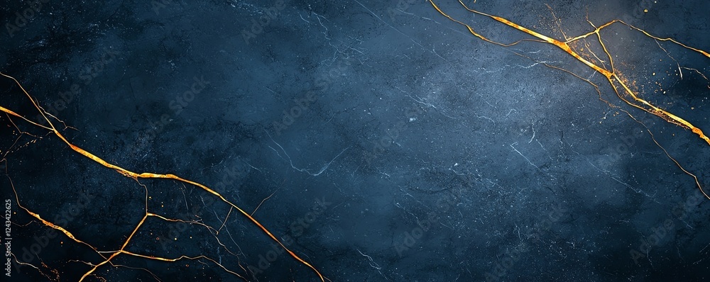 Poster a striking abstract background featuring a deep blue texture with elegant golden veins, perfect for 