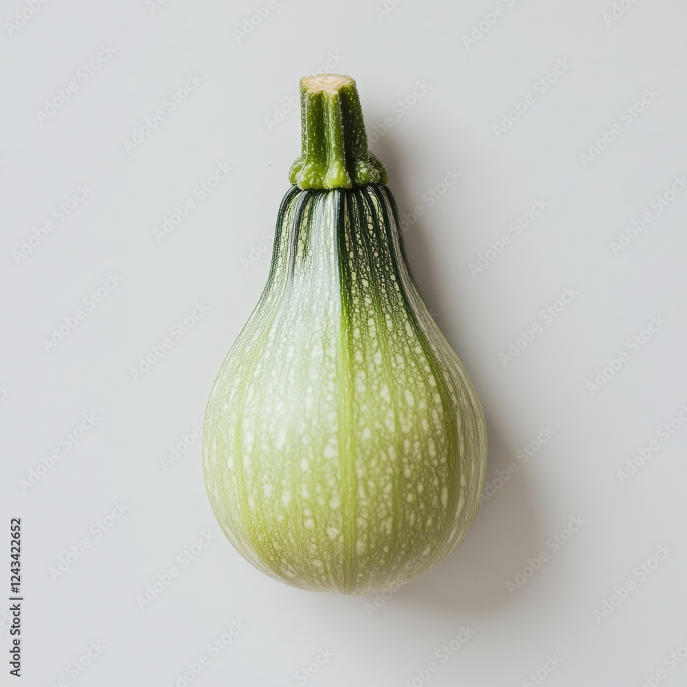 Poster Fresh zucchini with smooth green surface displayed on white background in a kitchen setting