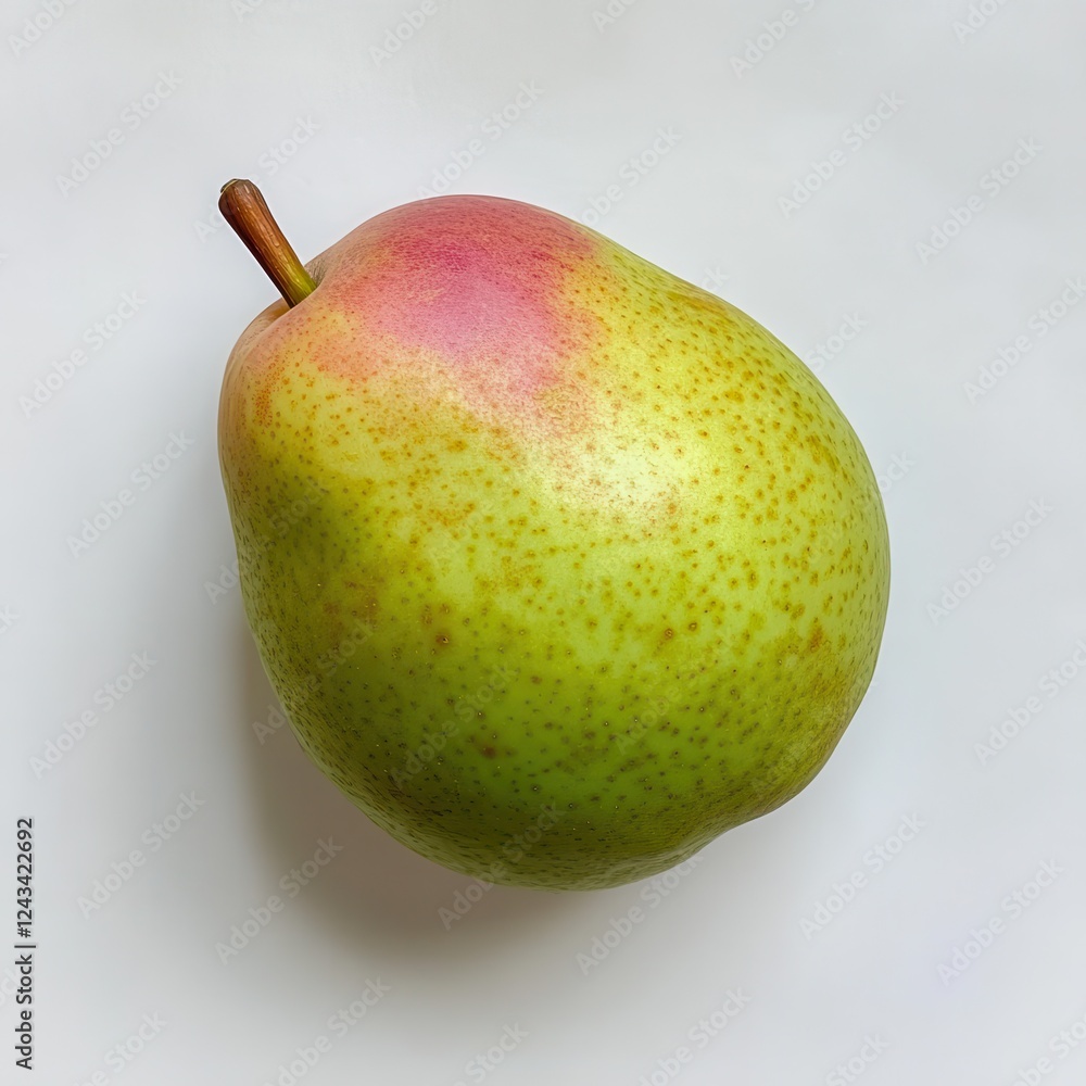 Poster fresh green pear with a soft blush of red sits elegantly on a white background highlighting its natu