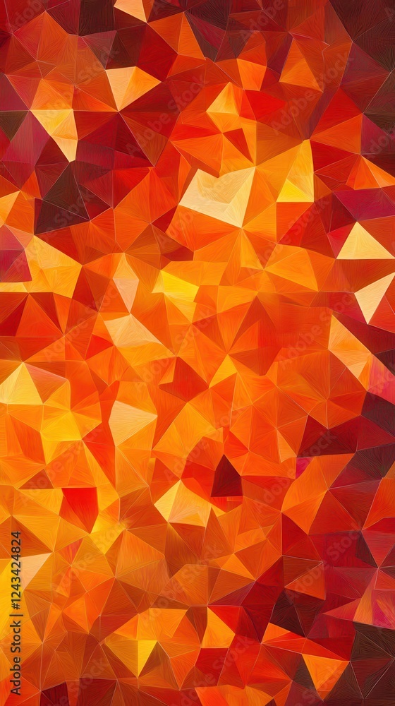 Poster vibrant low-poly triangles in warm hues of red, orange, and yellow create a dynamic visual experienc